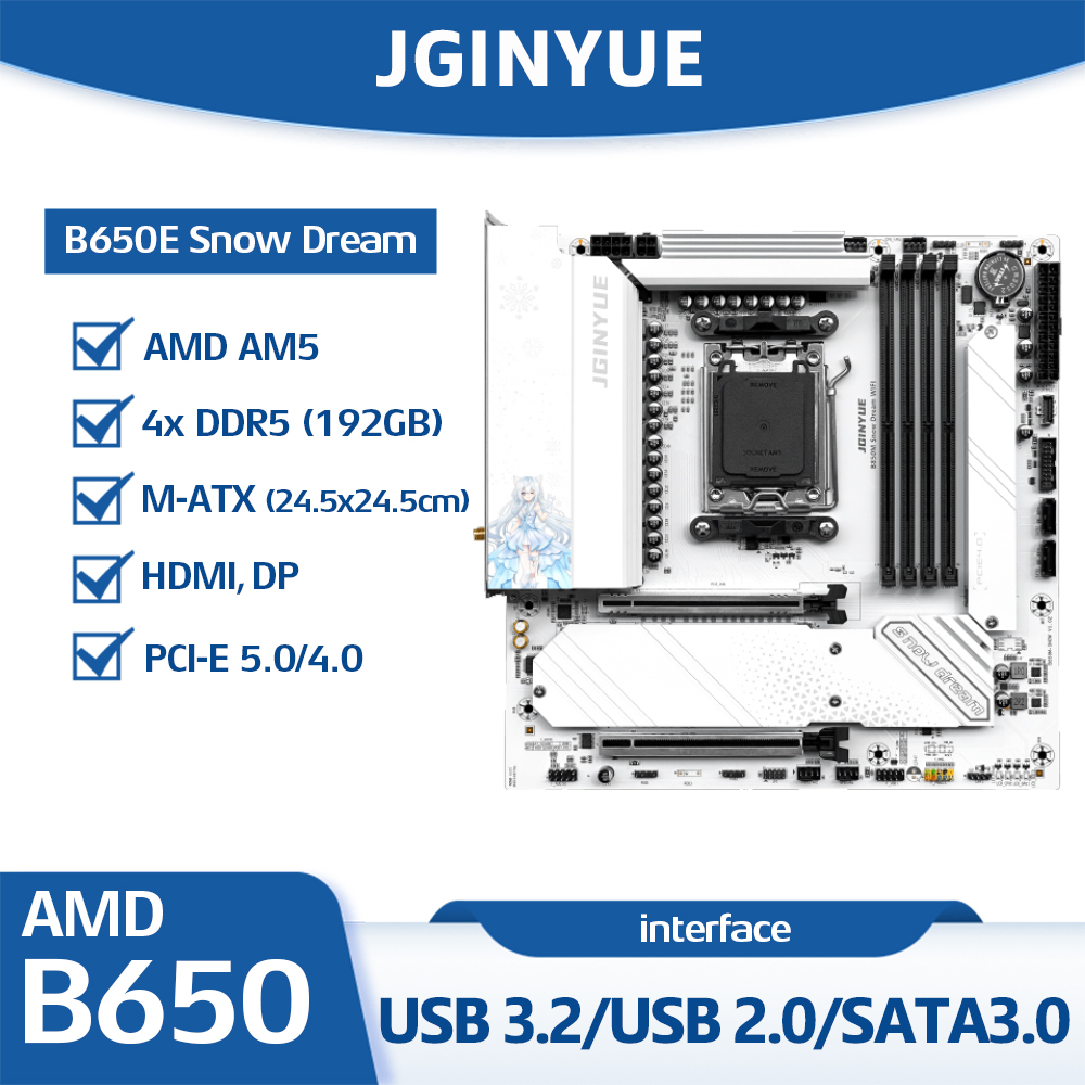 Am5 Micro Atx Pcie 5.0 Motherboard - Tarjeta Madre JGINYUE B650E Snow Dream,