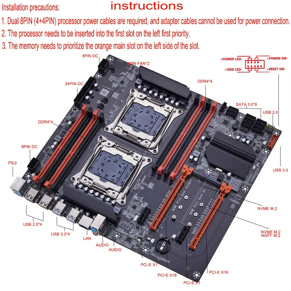 Kit de Placa Base para Juegos  - Dual Lga2011-3 Server Motherboard Combo reseña y precio