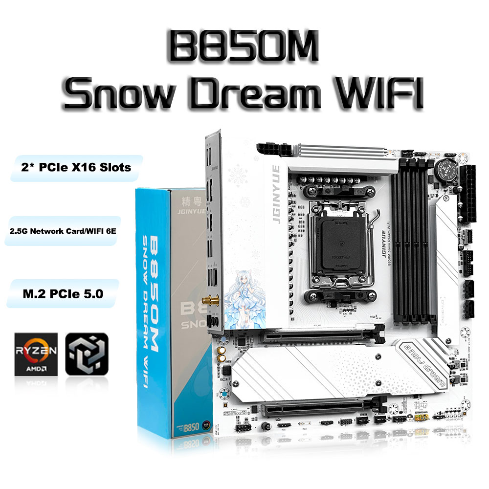 JGINYUE B850M Snow Dream, plac - Am5 Micro Atx Pcie 5.0 Motherboard reseña y precio